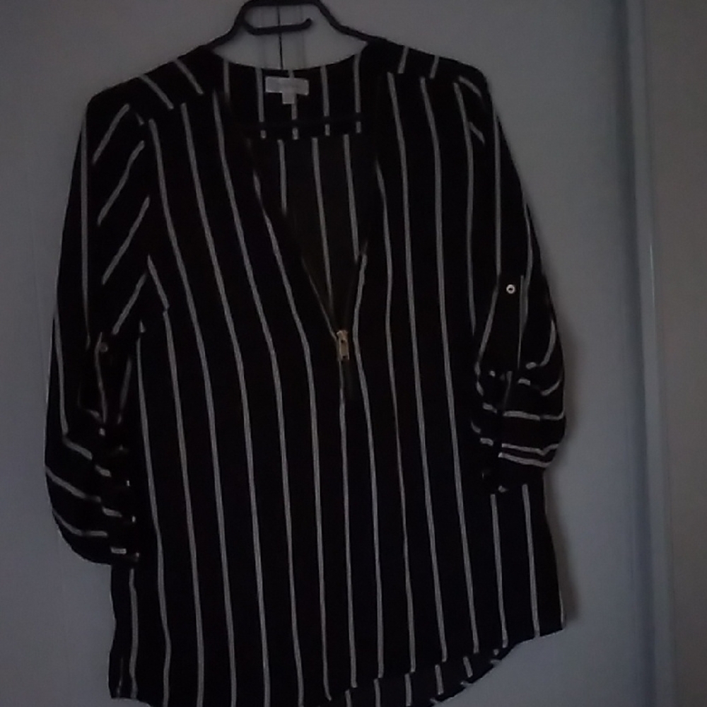 Stella Tweed Black and White V-Neck 3/4 Sleeve Blouse